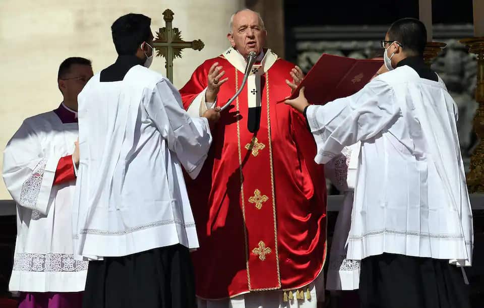 Pope Francis at the Palm Sunday mass in St Peter's square on 10 April 2022.