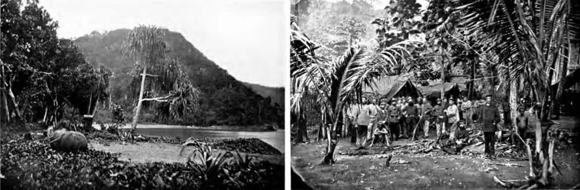 Due delle poche immagini disponibili di Port Breton, dove nelle intenzioni del marchese, sarebbe dovuta sorgere la nuova colonia  