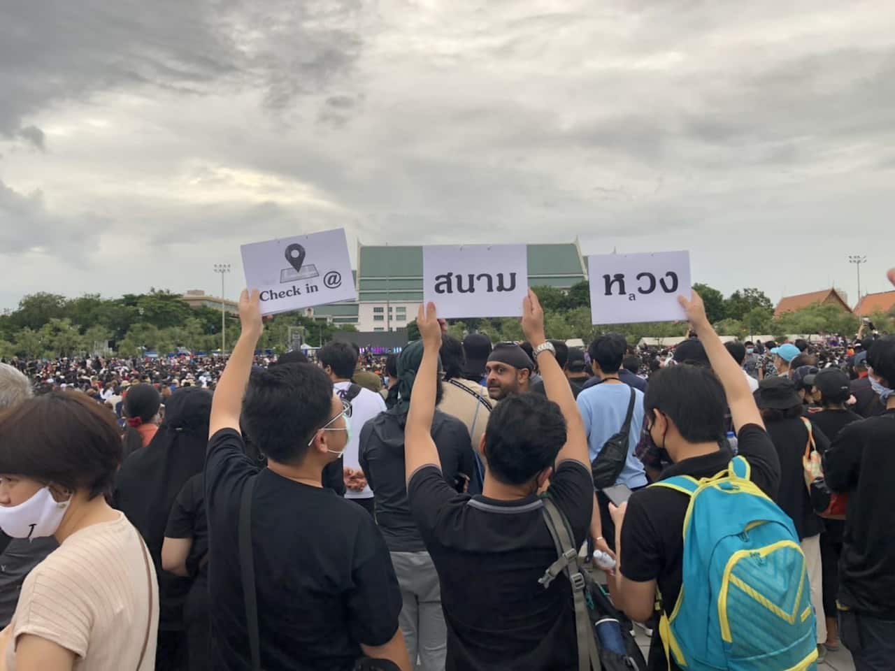 Thai youths in an anti-government protest at Sanam Luang Ground in Bangkok. 