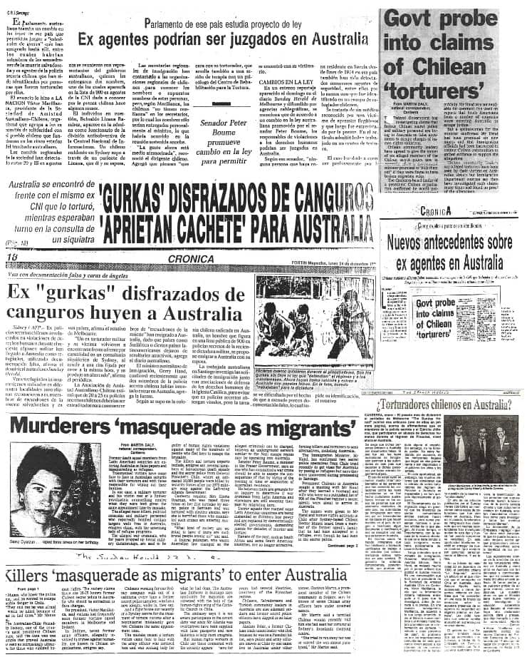 Artículos de prensa sobre agentes chilenos en Australia publicados en la década del 90. 