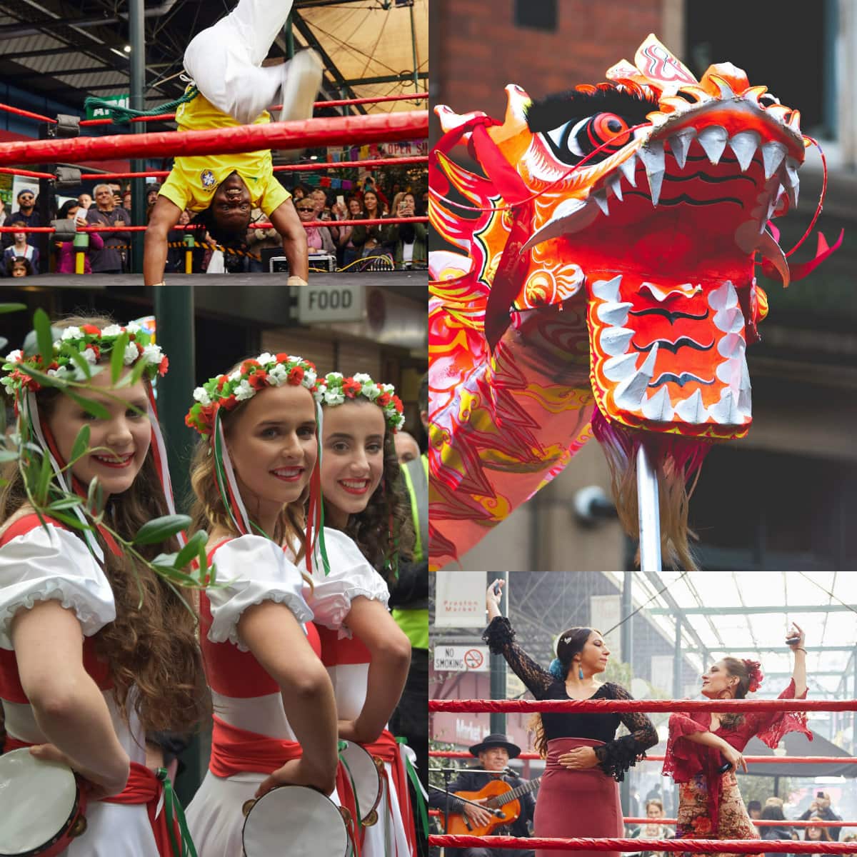 Stills from multicultural events at Preston Market
