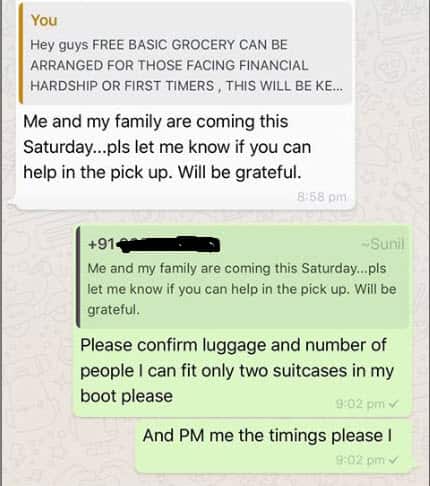 A message from a new arrival on a WhatsApp group, seeking assistance