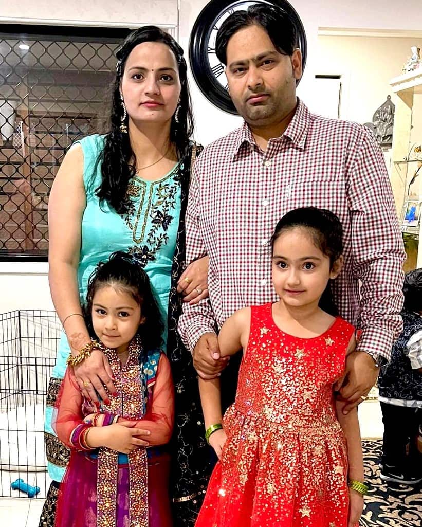 Priyanka Rattan with her husband Nitin and their daughters.