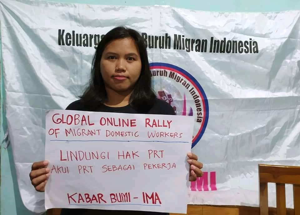 Iwenk Karsiwen, chairperson of the Extended Family of Indonesian Migrant Workers, campaigning for Labor Rights in Indonesia. 