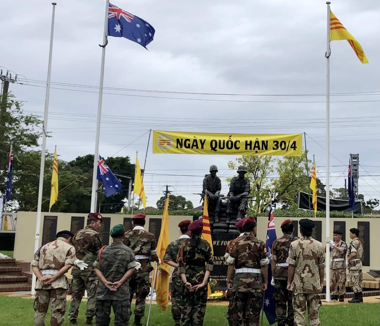 South Vietnam veterans gathered in front of the Vietnam War Comradeship Memorial in Cabravale Park, NSW. 