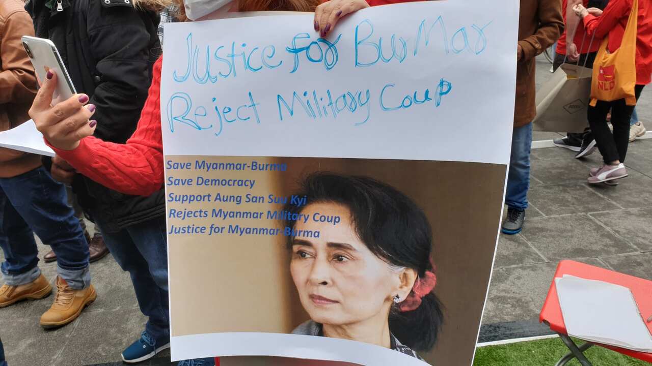 Hundreds gather to protest against Myanmar coup in Melbourne on Saturday 6 February, 2021