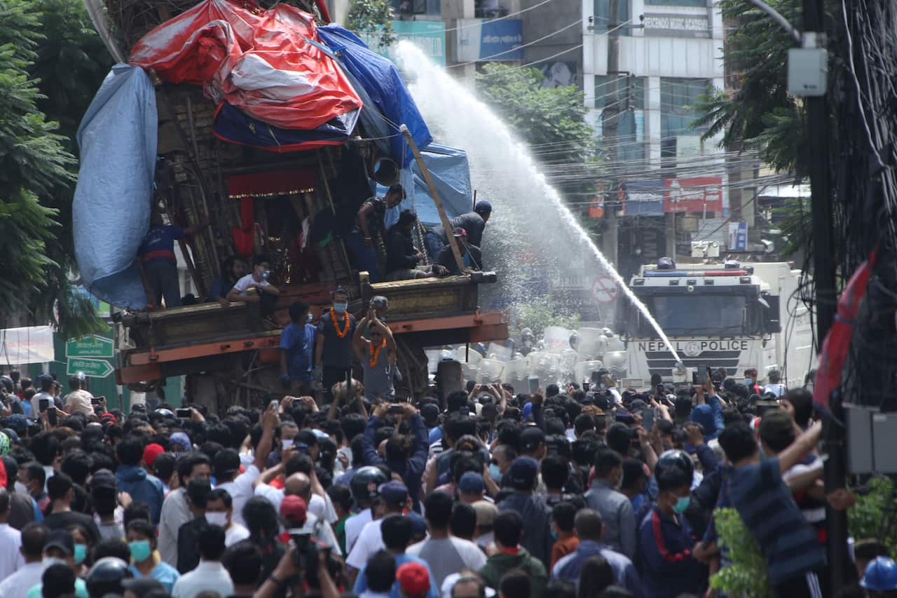protesters clashed with police in Kathmandu while Machindranath chariot was being pulled