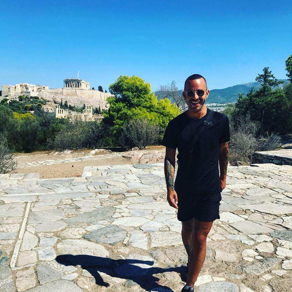 Themi Psaltopoulos with Acropolis in background