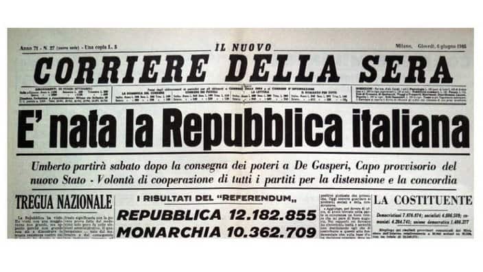 The front page of Corriere della Sera announcing the result of the referendum