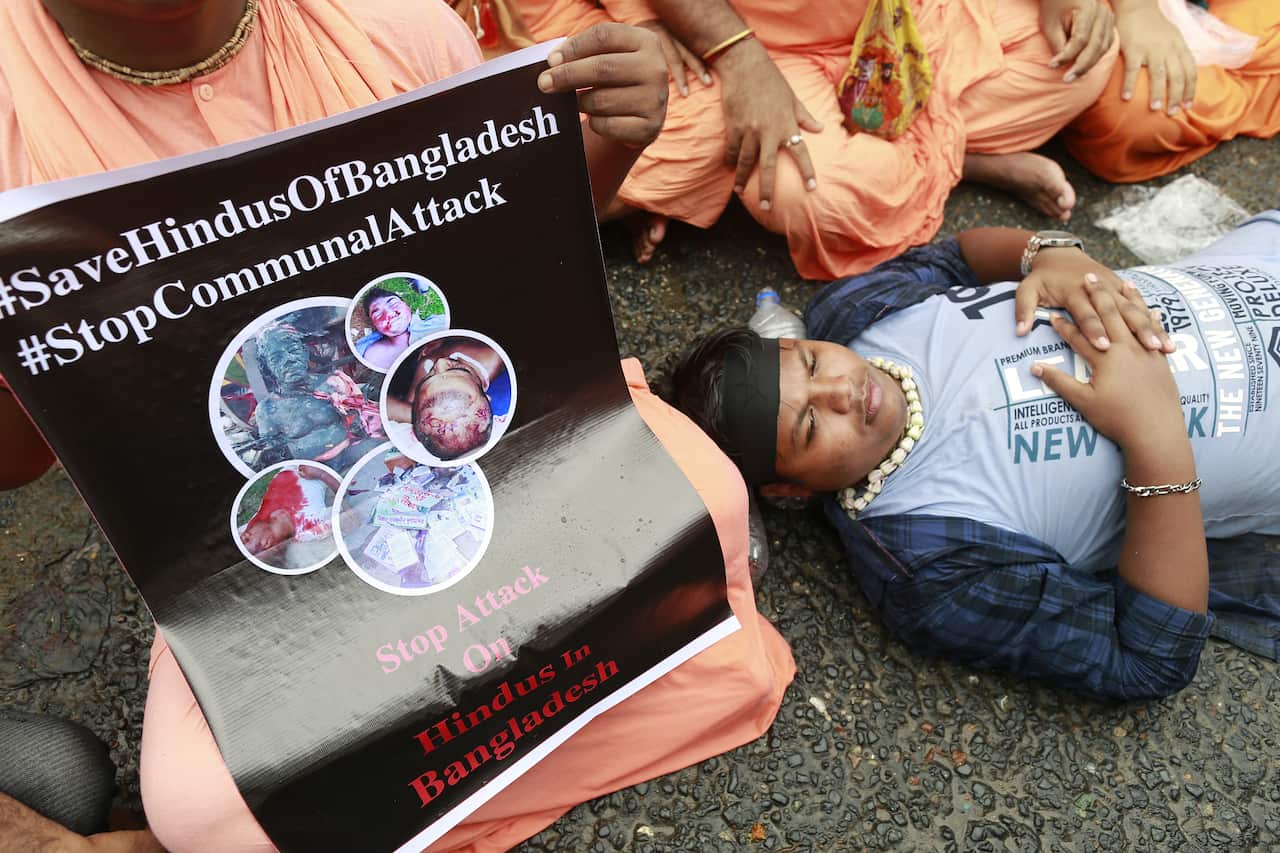 Several hundred Dhaka University students and a group under the banner of ISKCON at Swamibag Ashram, Dhaka. 