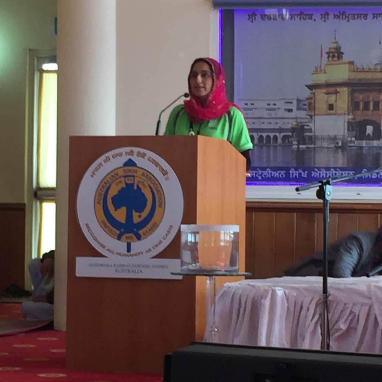 Puneet Jodhka, making a presentation on behalf of the ABS, at Sydney's Glenwood Sikh temple
