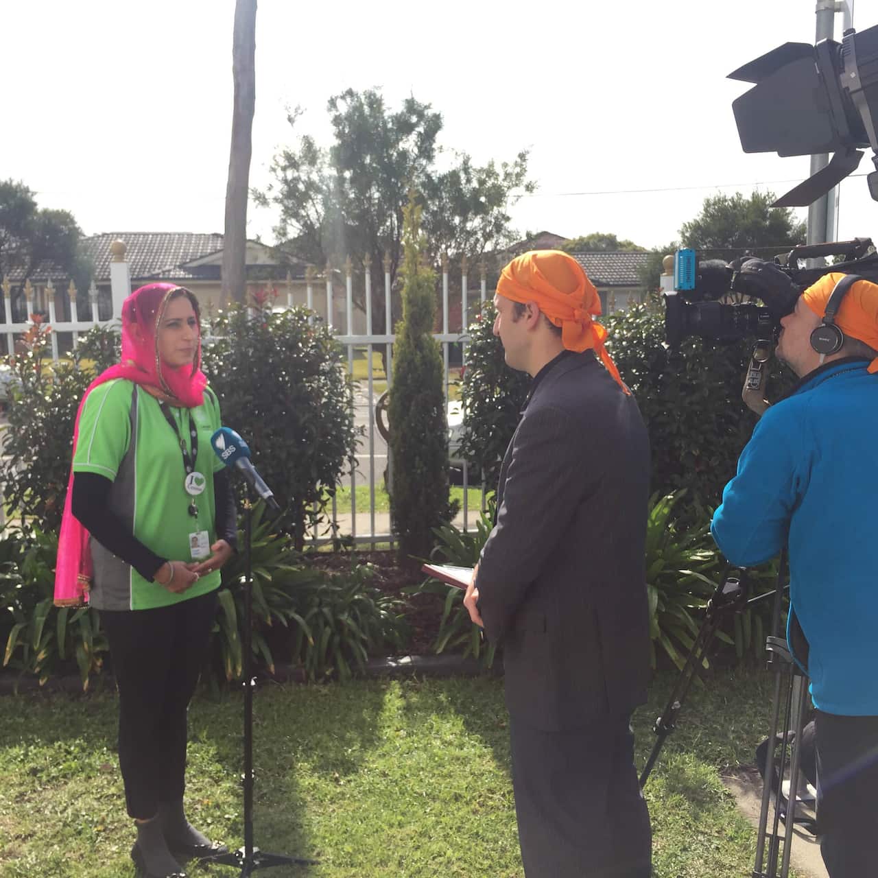 Puneet Jodhka, speaking to SBS television on behalf of the ABS, at Sydney's Glenwood Sikh temple