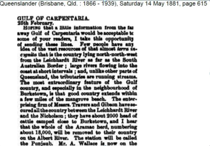 A description of the Punjaub cattle station in a newspaper article published in 1881 