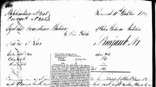Approved application for Punjaub No 1, filed by Sydney Grandison Watson on 11 october 1877