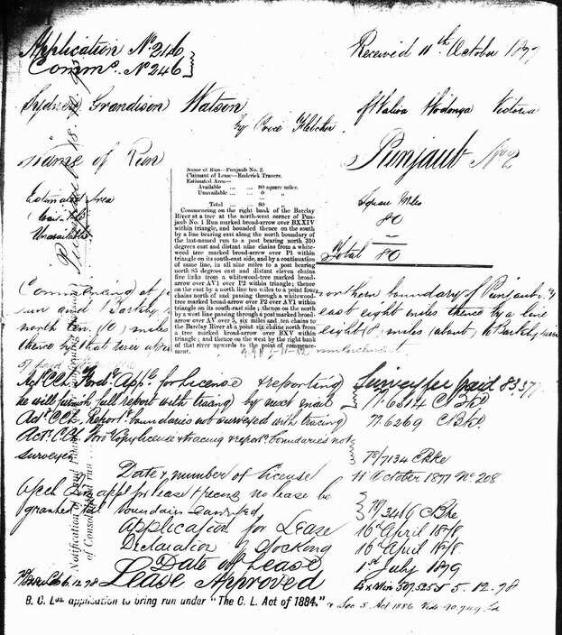Approved application for Punjaub No 2, filed by Sydney Grandison Watson on 11 october 1877