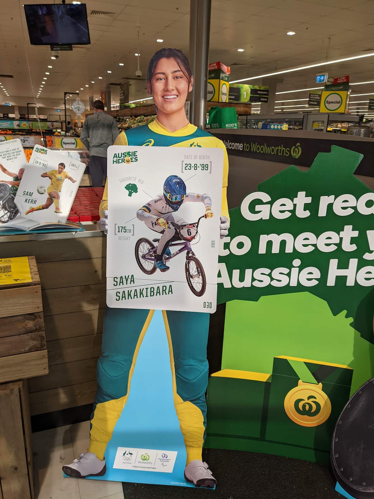 Cardboard cut-out of Saya Sakakibara, an half-Japanese BMX athlete who represents Australia for the Tokyo Olympics 2020.