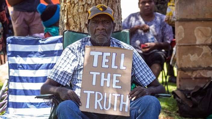 Quentin Walker Jurrah, whose grandson Kumanjayi Walker was killed on Saturday, protesting on Tuesday in Alice Springs.