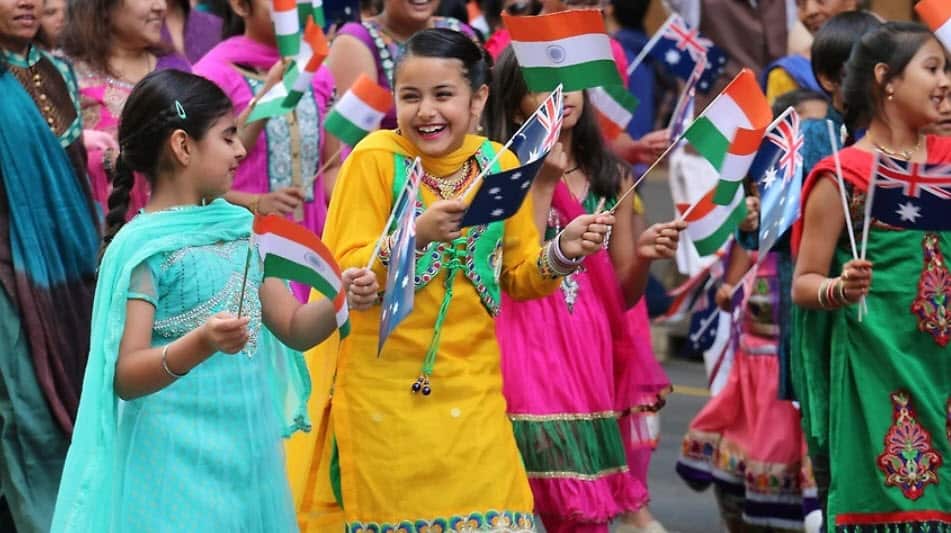 Australian children of Indian origin celebrating Australia Day and India's Republic Day on January 26