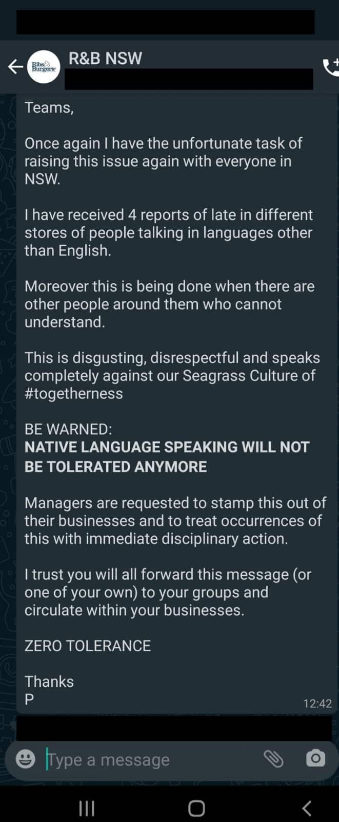 The message shared on WhatsApp.