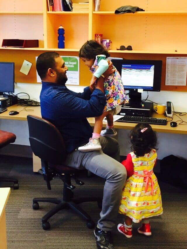 Ramandeep Singh with his twin daughters