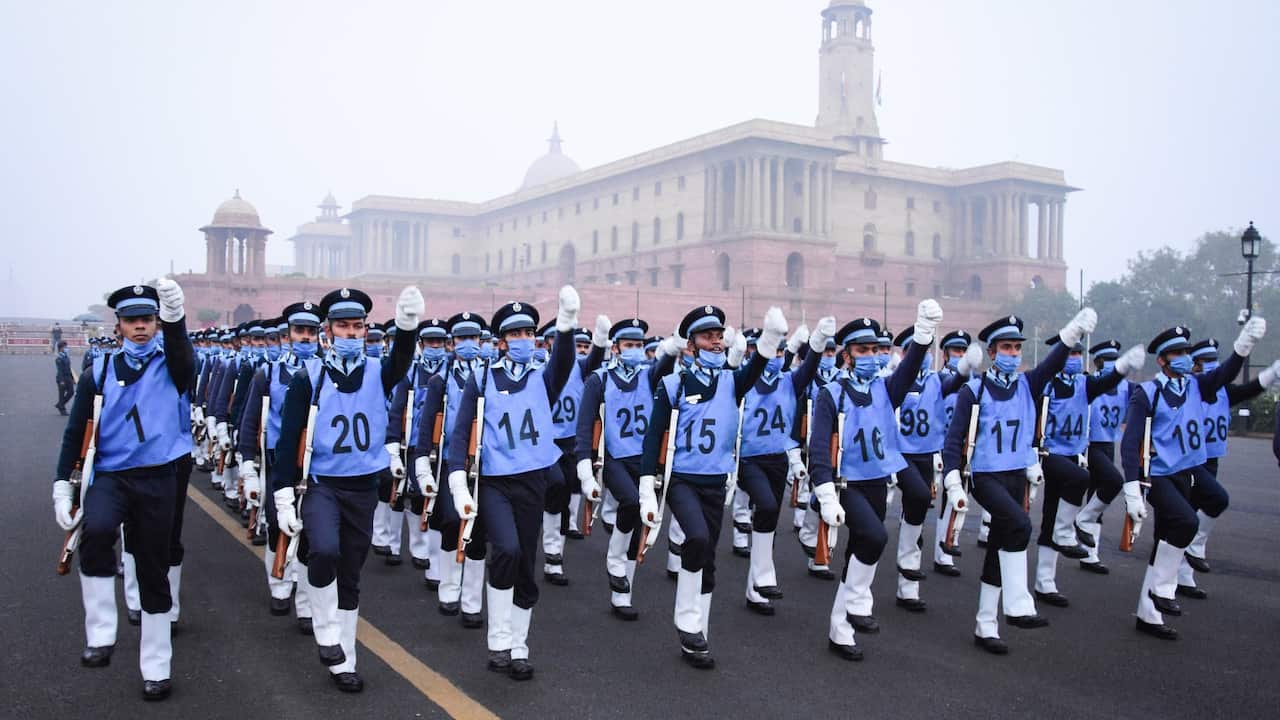 Republic Day Parade 2021 rehearsals take place near the Presidential House of India in New Delhi