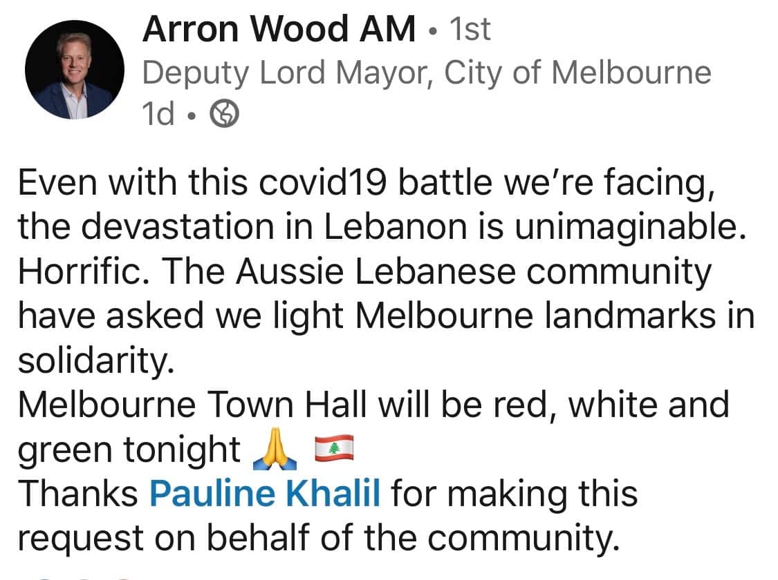تفاعل  نائب عمدة  بلدية ملبورن ضامنا مع لبنان 