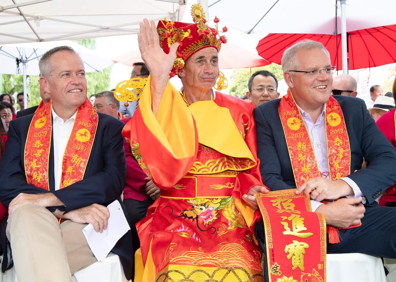 Leader of the Opposition Bill Shorten (left) and Prime Minister Scott Morrison attend the Chinese New Year Grand Opening 