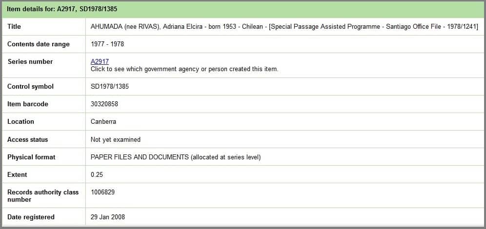 Ms Rivas's immigration documentation for Australia.