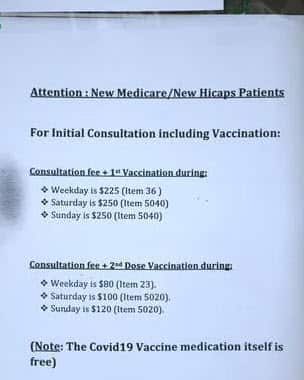 Charging notice outside the clinic.