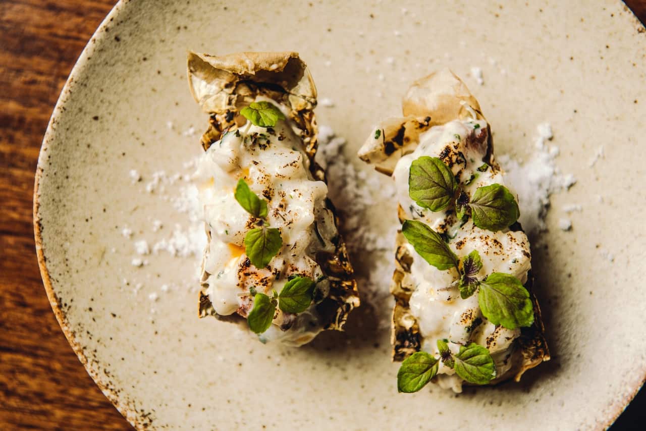 Moreton bay bug thermidor dish with coconut béchamel