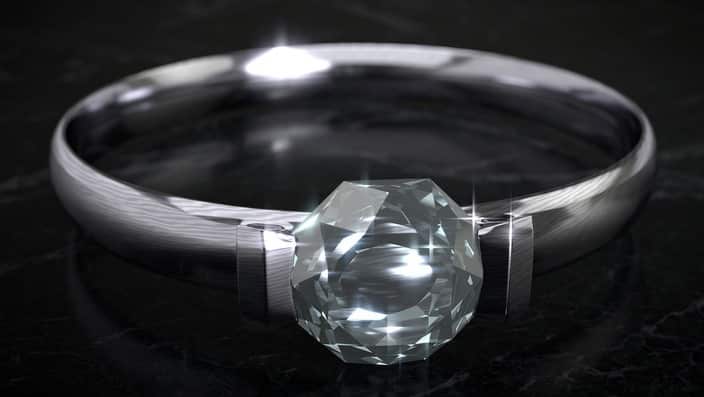 A platinum ring ornamented with diamond