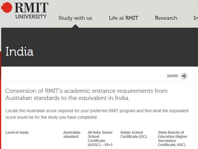 Latest screen grab of RMIT university's website