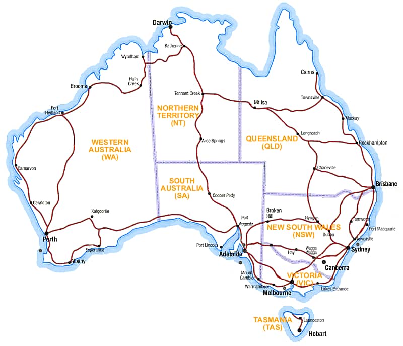 Road map of Australia