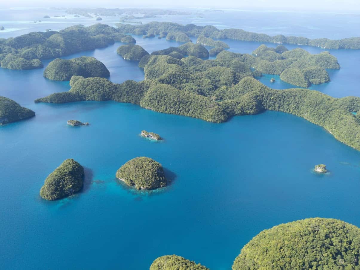 Un'immagine area delle Rock Islands di Palau