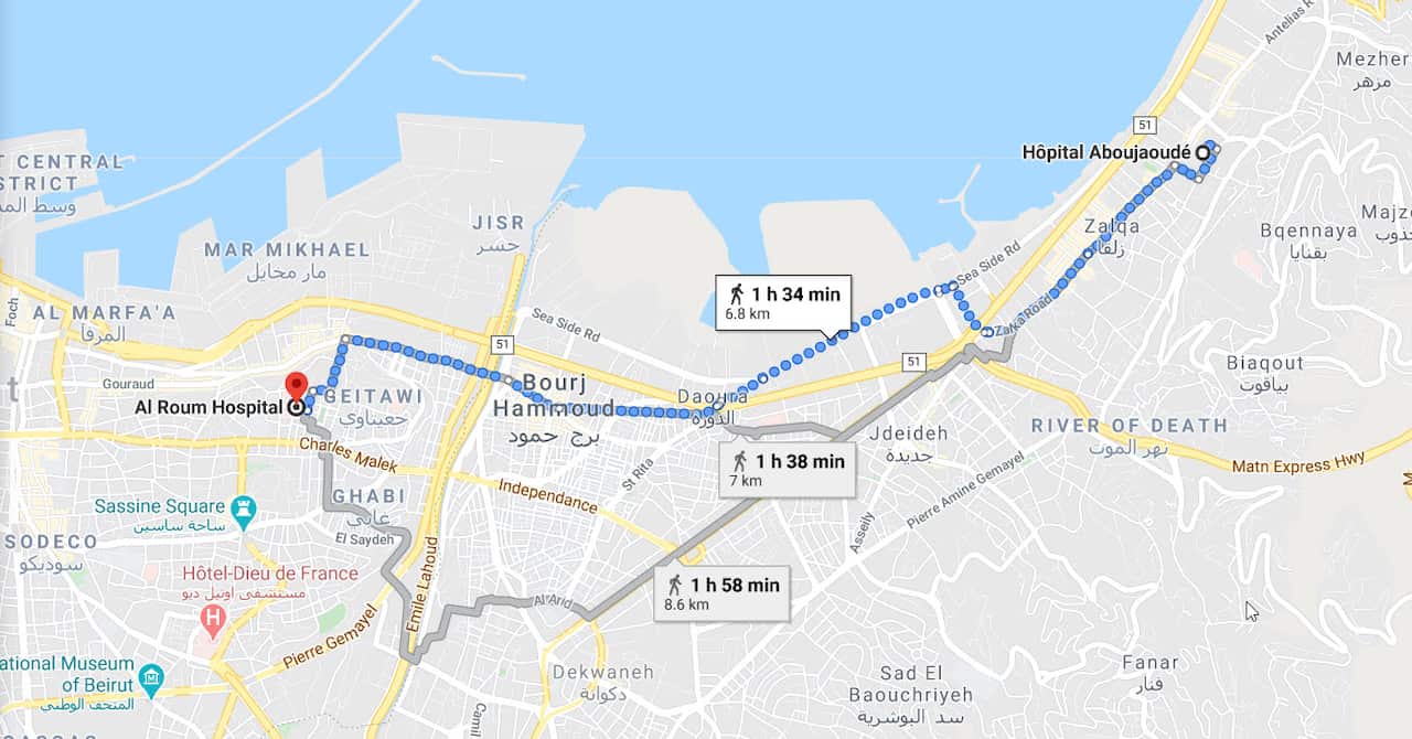 Google map showing Pamela's route.