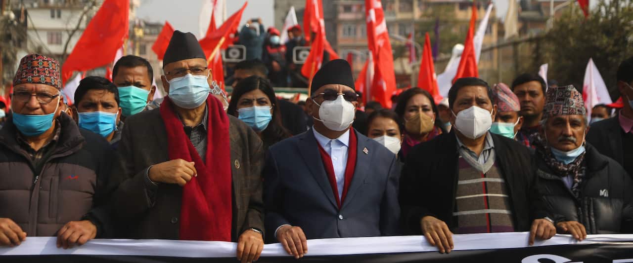 Anti-PM protest held in Kathmandu, Nepal, led by Prachanda and Madhav Nepal.