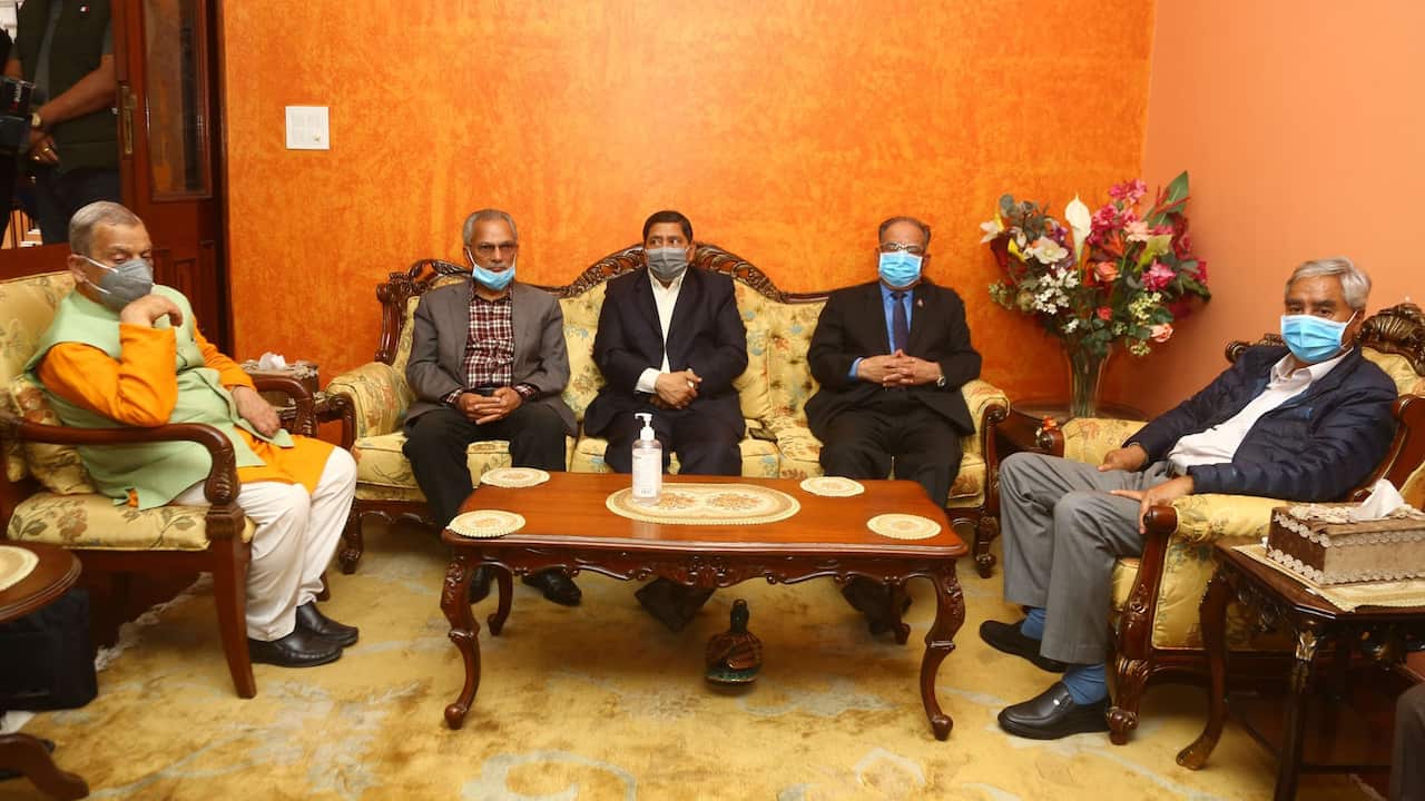 Nepali political leaders at a meeting in Budhalinkantha, Nepal.