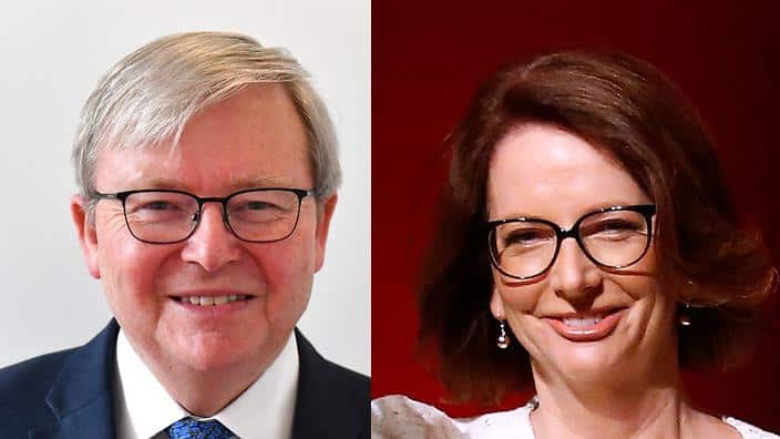 Images of former prime ministers Kevin Rudd and Julia Gillard 