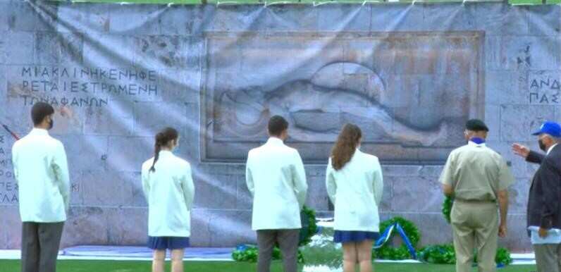 Real-life size poster of the Tomb of the Unknown Soldier in Syntagma Square, Athens