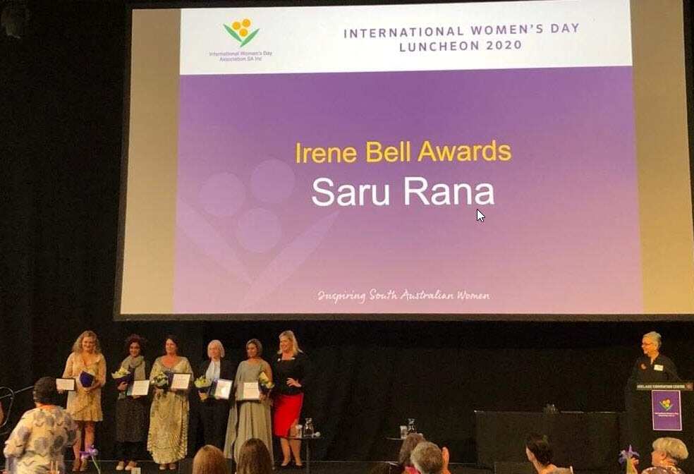 भारतीय ऑस्ट्रेलियाई सारू राणा को मिले साउथ ऑस्ट्रेलिया के इंटरनेशनल विमेंस डे अवार्ड 2020 