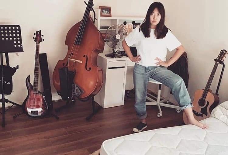 Sabine can play multiple instruments like bass, guitar, keyboard and double bass.