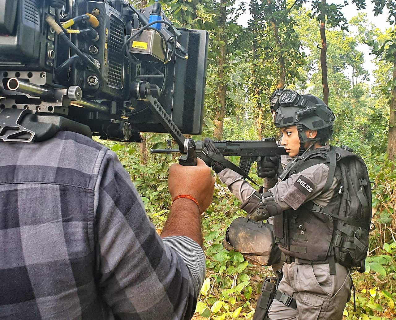 Actor Ms Sadia Nabila in action during the shoot