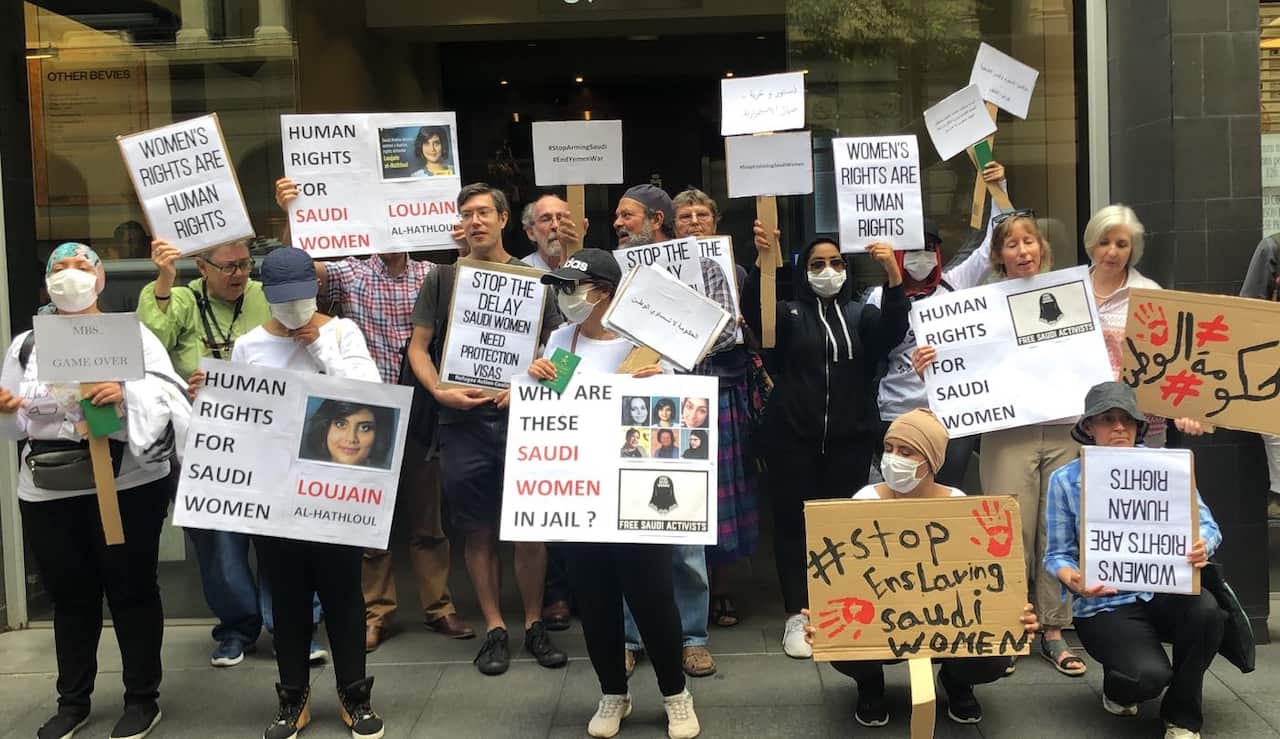 The activists at the Sydney protest.
