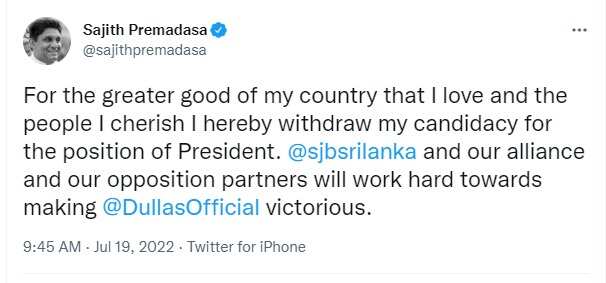 Twitter massage_ Sajith Premadasa