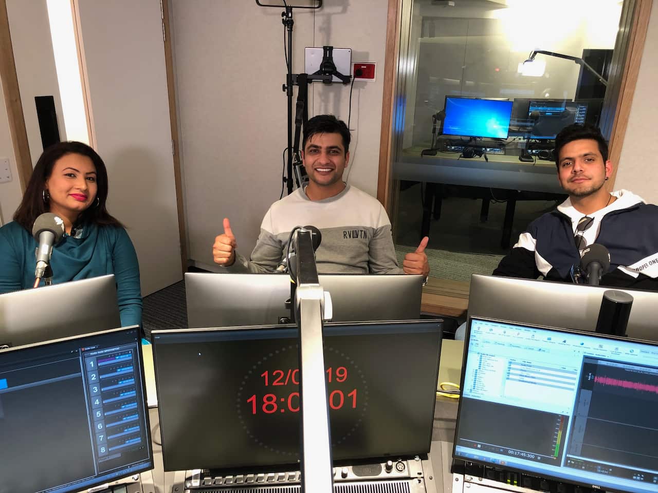 Naz, Sammy and King at SBS Punjabi studios, in their first promotional interview for Teri Meri Jodi