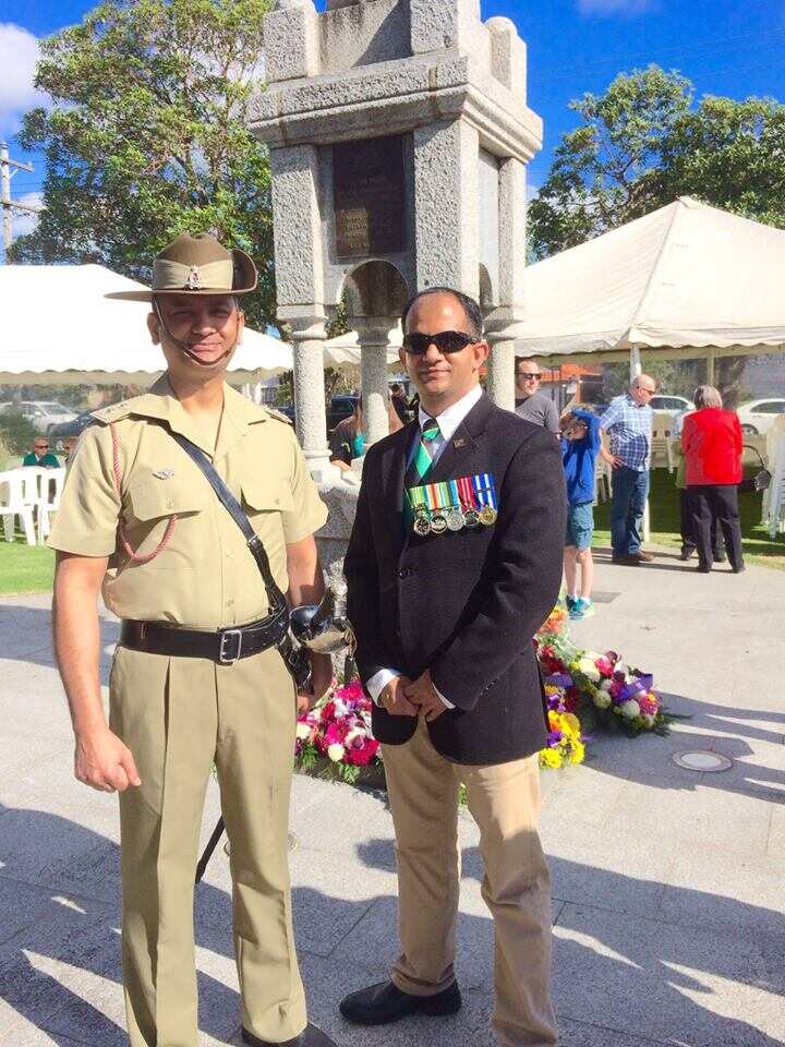 Capt Sandeep Bhagat at an Anzac service, with his brother Lt Jatinder Bhagat