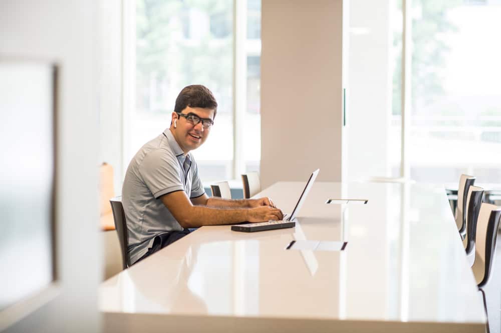 Shanti (Electronic Engineering) with Guide Dog at P Block Gardens Point