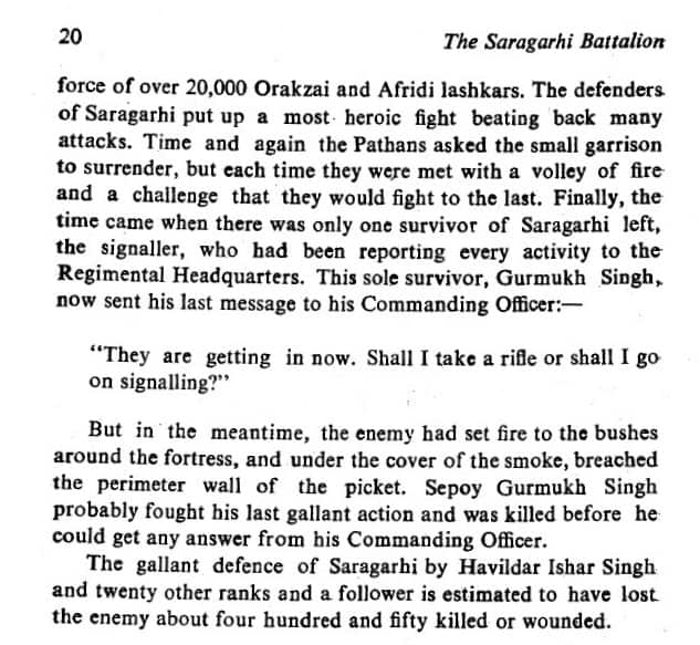 An excerpt from the book The Saragarhi Battalion: Ashes to Glory