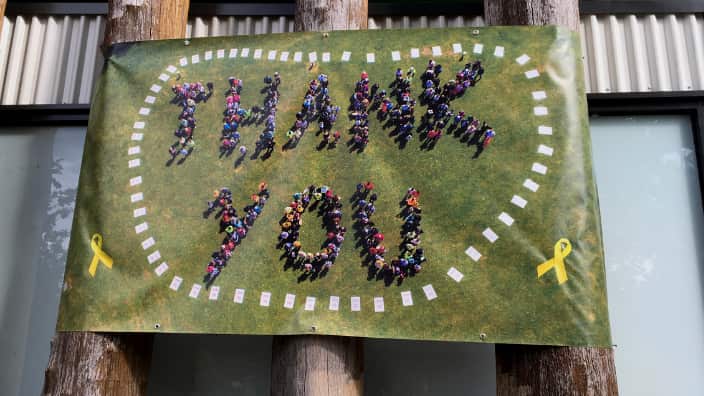 A "Thank You" sign at Marysville's Community Centre  