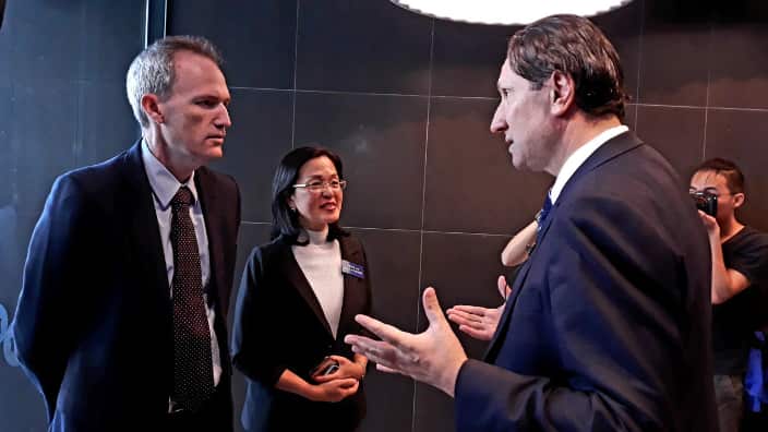 David Coleman, Minister of Immigration, Citizenship and Multicultural Affairs  with Liberal candidate for the Federal seat of Chisholm Gladys Lew and President of Greek Community of Melbourne and Victoria